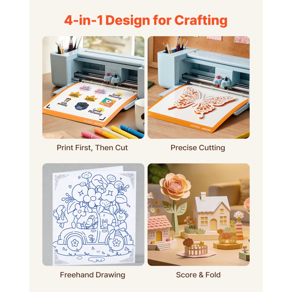 VEVOR Vinyl Cutting Machine, 12 in, Button and Screen Controlled Vinyl Cutter, 20000+ Built-in Design Resources, Compatible with Mac, Windows, Android and iOS, for Creating Customized Crafts Cards