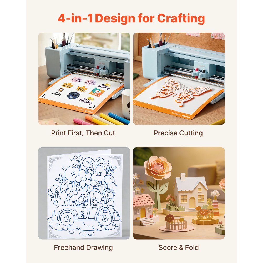 VEVOR Vinyl Cutting Machine, 12 in, Button-Controlled Vinyl Cutter, 20000+ Built-in Design Resources, Compatible with Mac, Windows, Android and iOS, for Creating Customized Crafts Cards, Home Decor