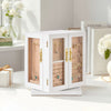 VEVOR Jewelry Box, 360° Rotating Jewelry Organizer with 5 Drawers, Acrylic Window, 4 Necklace Hooks on Each Side, Spacious Storage Case with Metal Handles, Bottom Pad and Soft Velvet Lining, White
