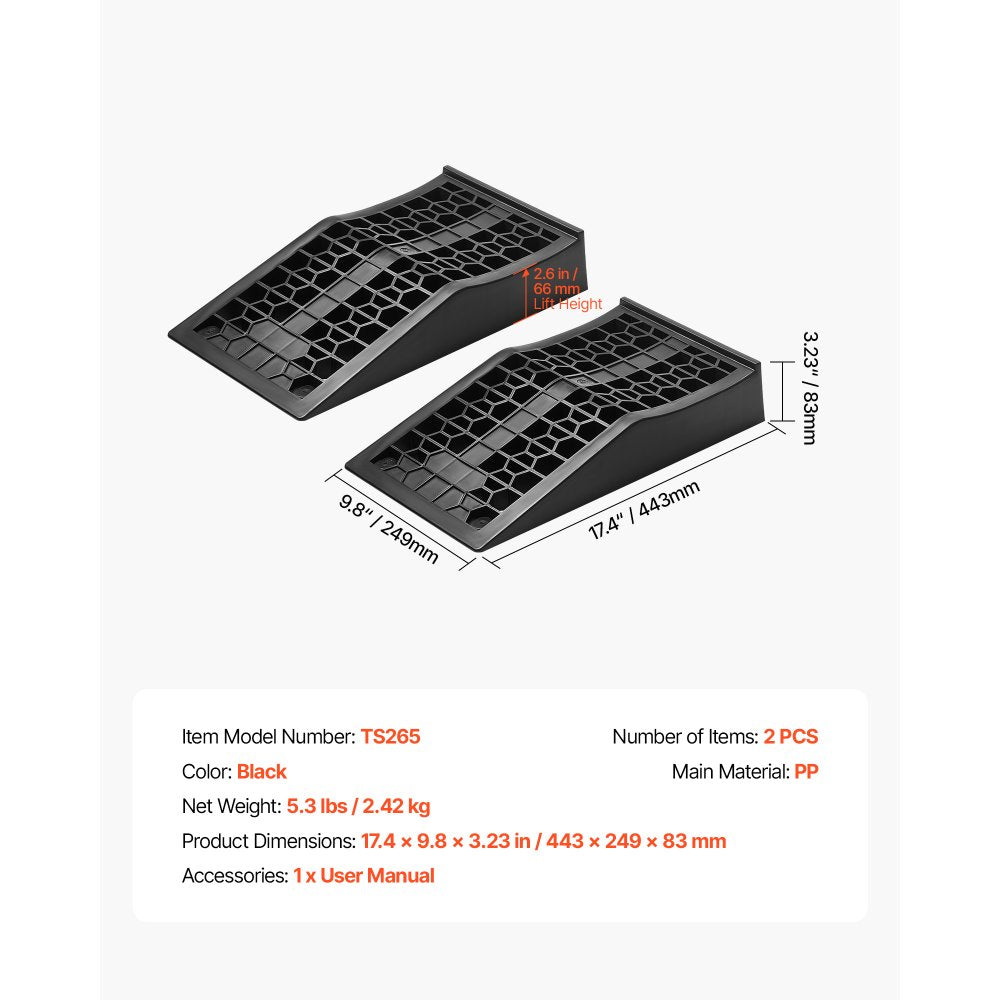VEVOR Car Ramps, 2 PCS 20000 lbs GVW Capacity, 2.6 in Lift Height, Portable Low Profile Car Service Ramps for Home Garage Maintenance & Oil Changes, Heavy Duty for Low Chassis Vehicle & Support Jack