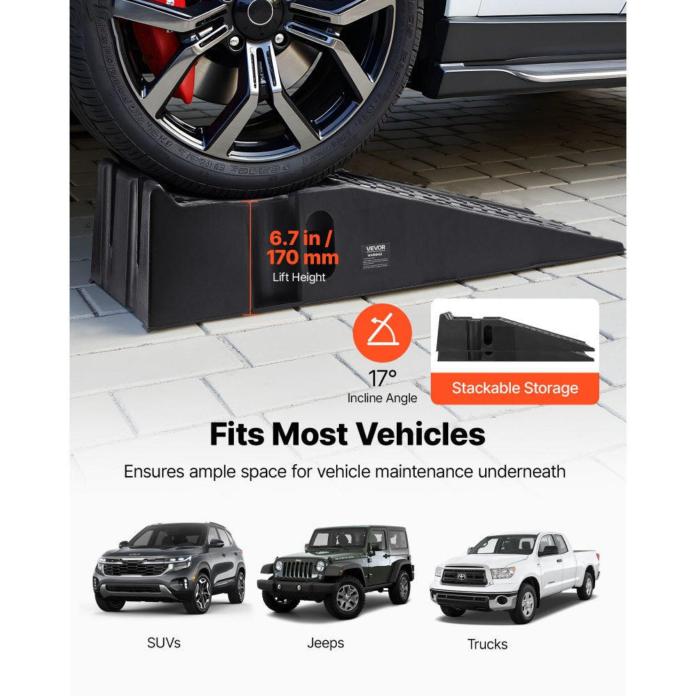VEVOR Car Ramps, 2 PCS 16000 lbs GVW Capacity, 6.7 in Lift Height, Portable High Profile Car Service Ramps for Home Garage Maintenance and Oil Changes, Heavy Duty for Truck SUV Vehicle Repair, Black