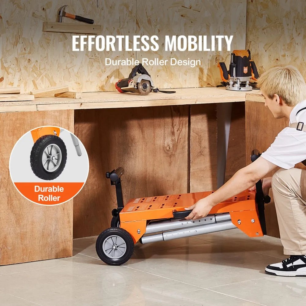 VEVOR Miter Saw Stand with Tabletop and Wheels, 330lbs Load Capacity Steel Collapsible Rolling Stand for Miter Saw, Adjustable Height and Length, Portable Compact and Folding Miter Saw Stand