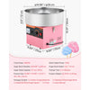 VEVOR Cotton Candy Machine Commercial, 1000W Electric Candy Floss Maker, Easy Use with 15 inch Stainless Steel Bowl and Sugar Scoop, Makes Hard Candy for Home Kids Birthday, Family Party, Pink