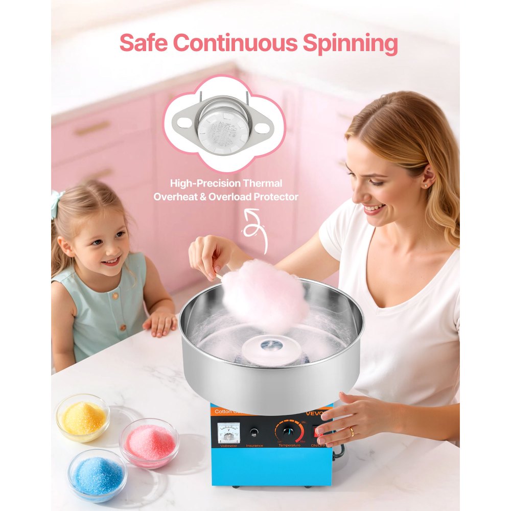 VEVOR Cotton Candy Machine Commercial, 1000W Electric Candy Floss Maker, Easy Use with 15 inch Stainless Steel Bowl and Sugar Scoop, Makes Hard Candy for Home Kids Birthday, Family Party, Blue