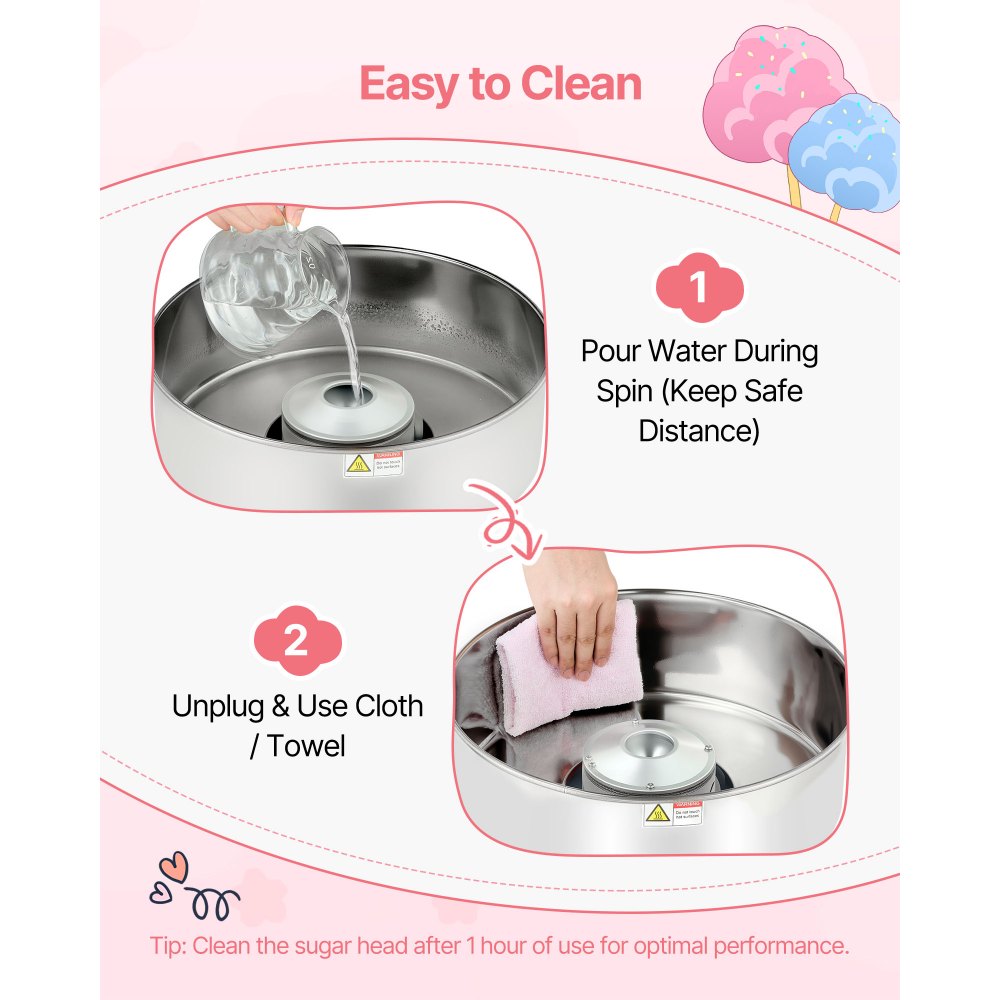 VEVOR Cotton Candy Machine Commercial, 1000W Electric Candy Floss Maker, Easy Use with 15 inch Stainless Steel Bowl and Sugar Scoop, Makes Hard Candy for Home Kids Birthday, Family Party, Blue
