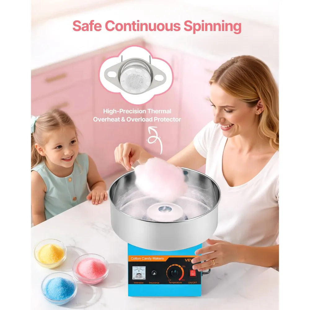 VEVOR Cotton Candy Machine Commercial, 1000W Electric Candy Floss Maker, Easy Use with 15 inch Stainless Steel Bowl and Sugar Scoop, Makes Hard Candy for Home Kids Birthday, Family Party, Blue