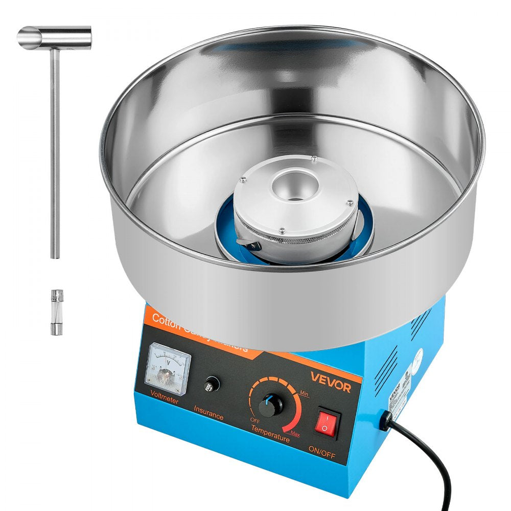 VEVOR Cotton Candy Machine Commercial, 1000W Electric Candy Floss Maker, Easy Use with 15 inch Stainless Steel Bowl and Sugar Scoop, Makes Hard Candy for Home Kids Birthday, Family Party, Blue