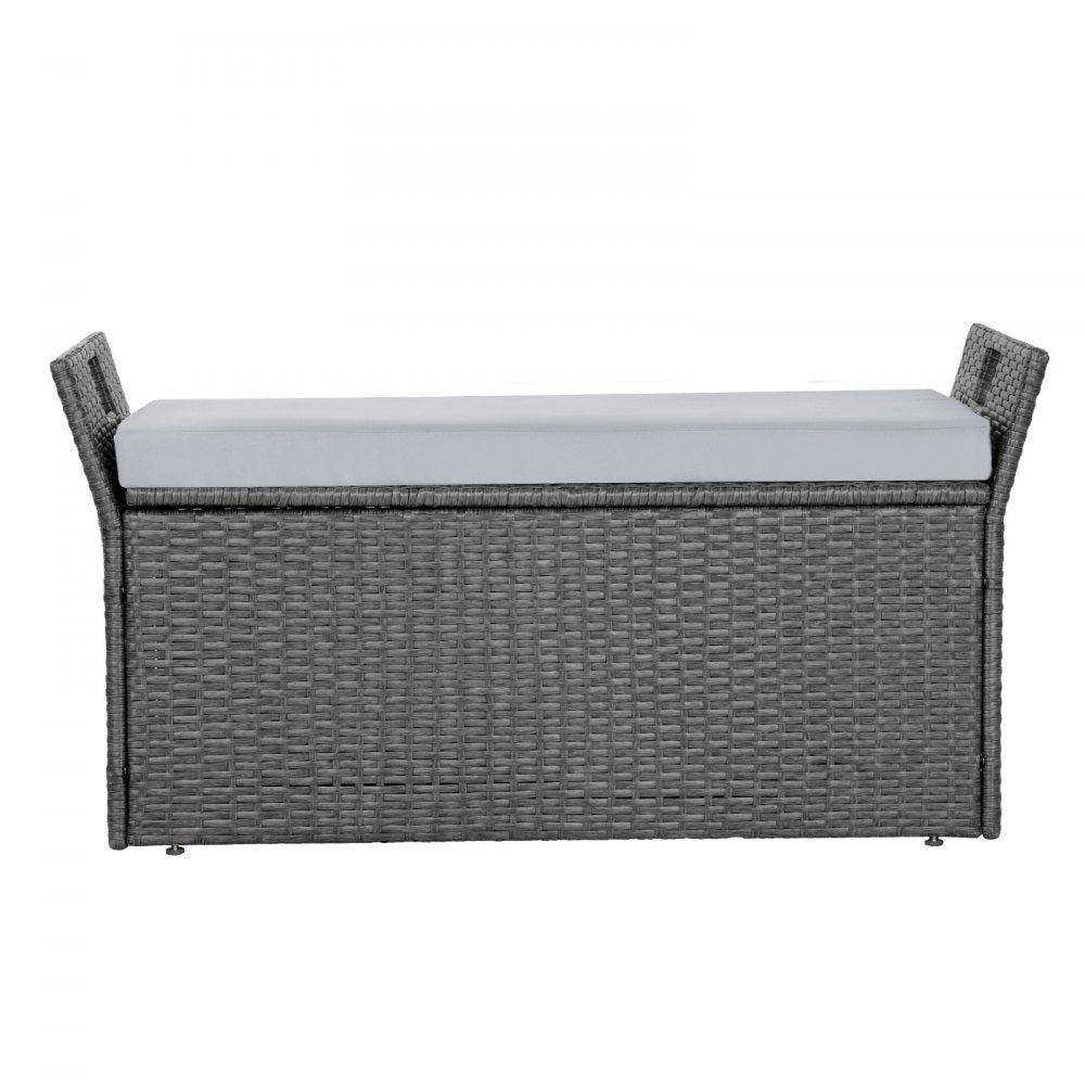 VEVOR Outdoor Storage Bench, 2-Person PE Rattan Storage Bench, 40 Gal Deck Box with Cushion & Side Handle, Supports up to 400 lbs, Weatherproof Outdoor Seating & Porch Decor for Patio Garden Balcony