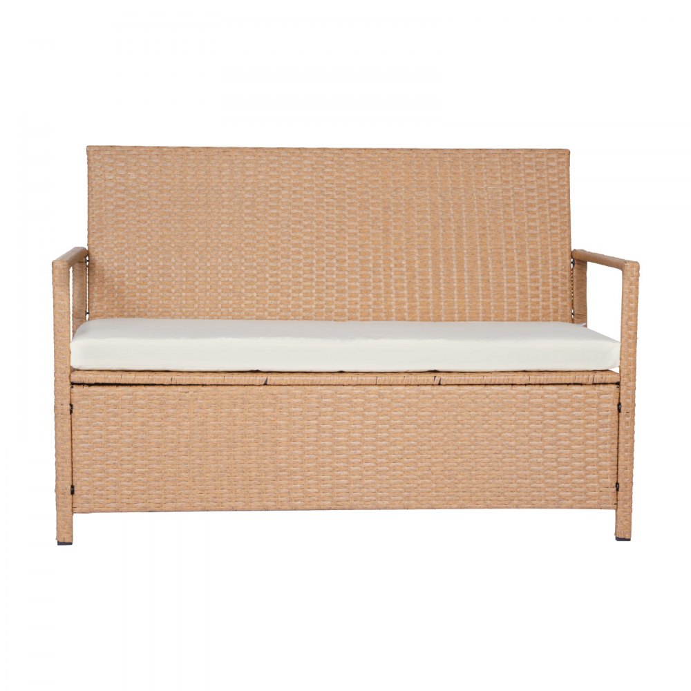 VEVOR Outdoor Storage Bench, 2-Person PE Rattan Storage Bench, 70 Gal Deck Box with Cushion, Supports up to 265 lbs, Weatherproof Outdoor Seating & Porch Decor for Patio Garden Balcony Yard