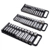 VEVOR Portable Socket Organizer Tray, 3-Piece Metric & SAE Socket Organizer Set, 1/4'', 3/8'' and 1/2'' Heavy-Duty Socket Holder with Handle & Magnetic Base for Tool Box Drawer, Hold up to 76 Sockets