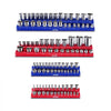 VEVOR Magnetic Socket Organizer Set, 4PCS Magnetic Socket Holder, 1/4'' & 3/8'' Metric SAE Socket Trays with Clear Labels, Hold up to 108PCS Standard & Deep Sockets, Blue & Red (Sockets Not Included)