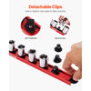 VEVOR Socket Organizer Rail Set, 3PCS Metric & SAE Aluminum Socket Organizers, 1/4'', 3/8'' & 1/2'' Heavy-Duty Socket Holder with 360° Rotating Clips for Tool Box, Hold up to 40 Sockets, Red & Black