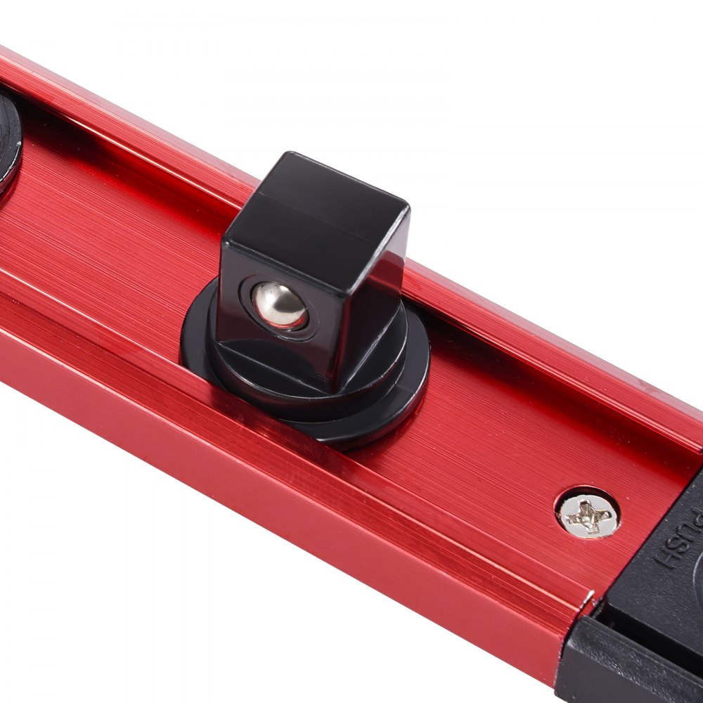 VEVOR Socket Organizer Rail Set, 3PCS Metric & SAE Aluminum Socket Organizers, 1/4'', 3/8'' & 1/2'' Heavy-Duty Socket Holder with 360° Rotating Clips for Tool Box, Hold up to 40 Sockets, Red & Black