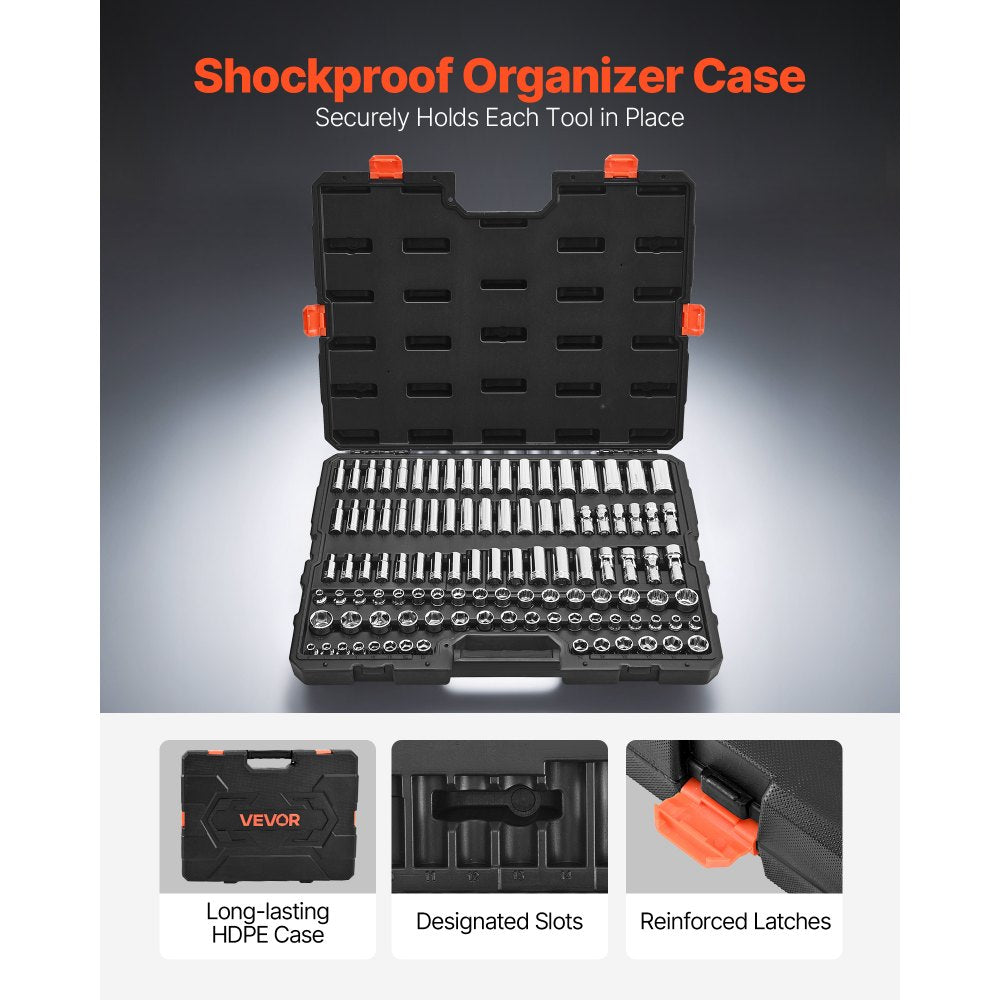 VEVOR Socket Set, 104 Pieces, 3/8 inch Drive Socket Tool Set, Metric Size from 6 to 24 mm, Deep and Standard, Mechanic Tool Kit with Storage Case, Chrome Plated CR-V Alloy Steel, for Automotive Repair
