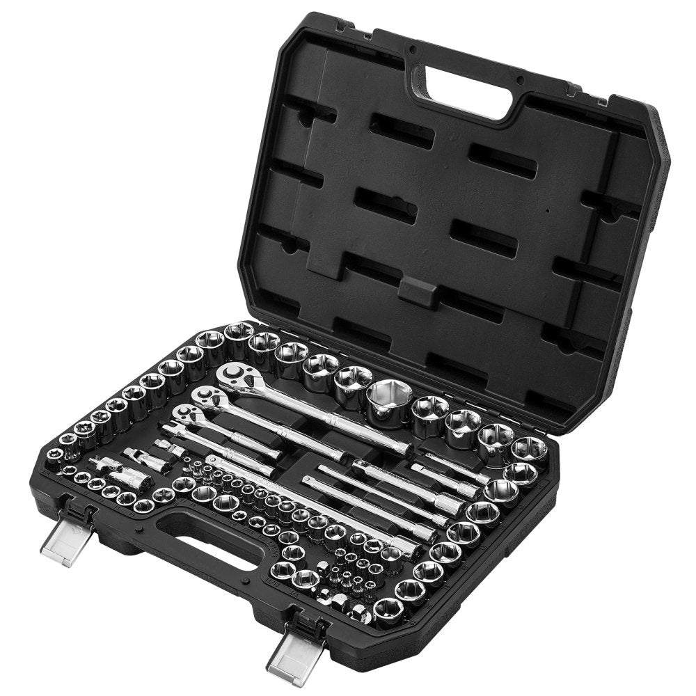 VEVOR Socket Set, 86 Pieces, 3/8 & 1/4 & 1/2 inch Drive Socket and Ratchet Set, SAE and Metric, Mechanic Tool Kit with Ratchet Wrench, Accessories and Storage Case, CR-V Alloy Steel, for Auto Repair