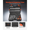 VEVOR Socket Set, 225 Pieces, 3/8 & 1/4 & 1/2 inch Drive Socket and Ratchet Set, SAE and Metric, Deep and Shallow, Mechanic Tool Kit with Bits, Accessories, Storage Case, CR-V Alloy Steel, for Repair