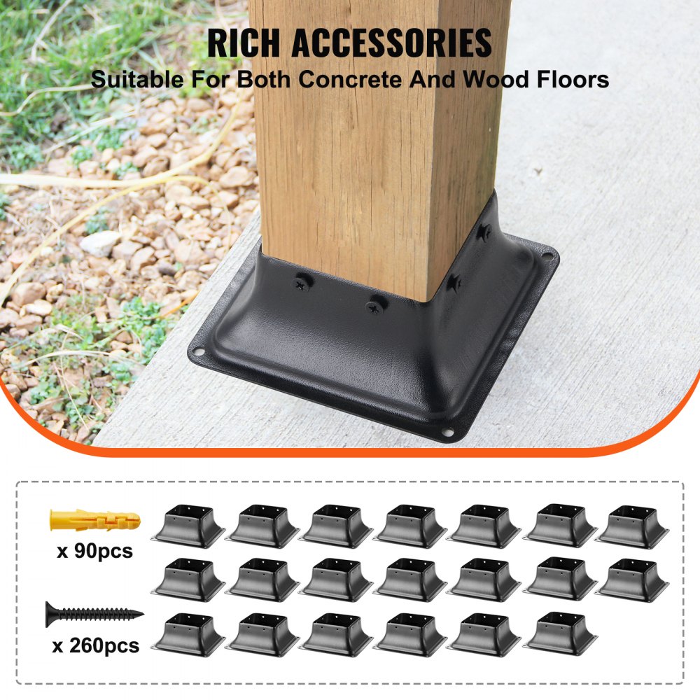 VEVOR 4x4 Post Base 20Pcs, Internal 3.6"x3.6" Heavy Duty Powder-Coated Steel Post Bracket Fit for Standard Wood Post Anchor, Decking Post Base for Deck Porch Handrail Railing Support