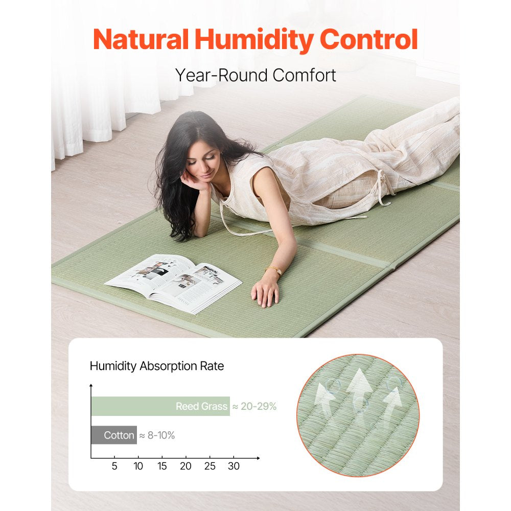 VEVOR Japanese Tatami Mat, Full Size Foldable Japanese Tatami Mattress( Natural Rush Grass), Japanese Floor Mattress with Non-Slip Backing & Fresh Scent, Futon Mattress for Sleeping Meditation Yoga
