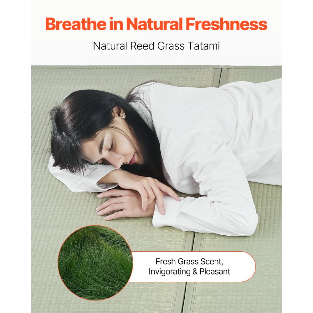 VEVOR Japanese Tatami Mat, Full Size Foldable Japanese Tatami Mattress( Natural Rush Grass), Japanese Floor Mattress with Non-Slip Backing & Fresh Scent, Futon Mattress for Sleeping Meditation Yoga