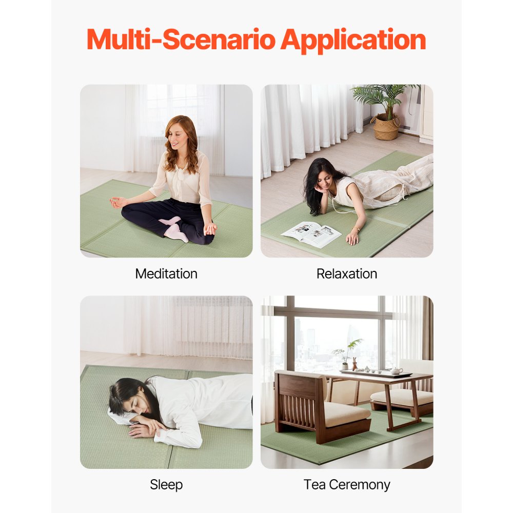VEVOR Japanese Tatami Mat, Full Size Foldable Japanese Tatami Mattress( Natural Rush Grass), Japanese Floor Mattress with Non-Slip Backing & Fresh Scent, Futon Mattress for Sleeping Meditation Yoga