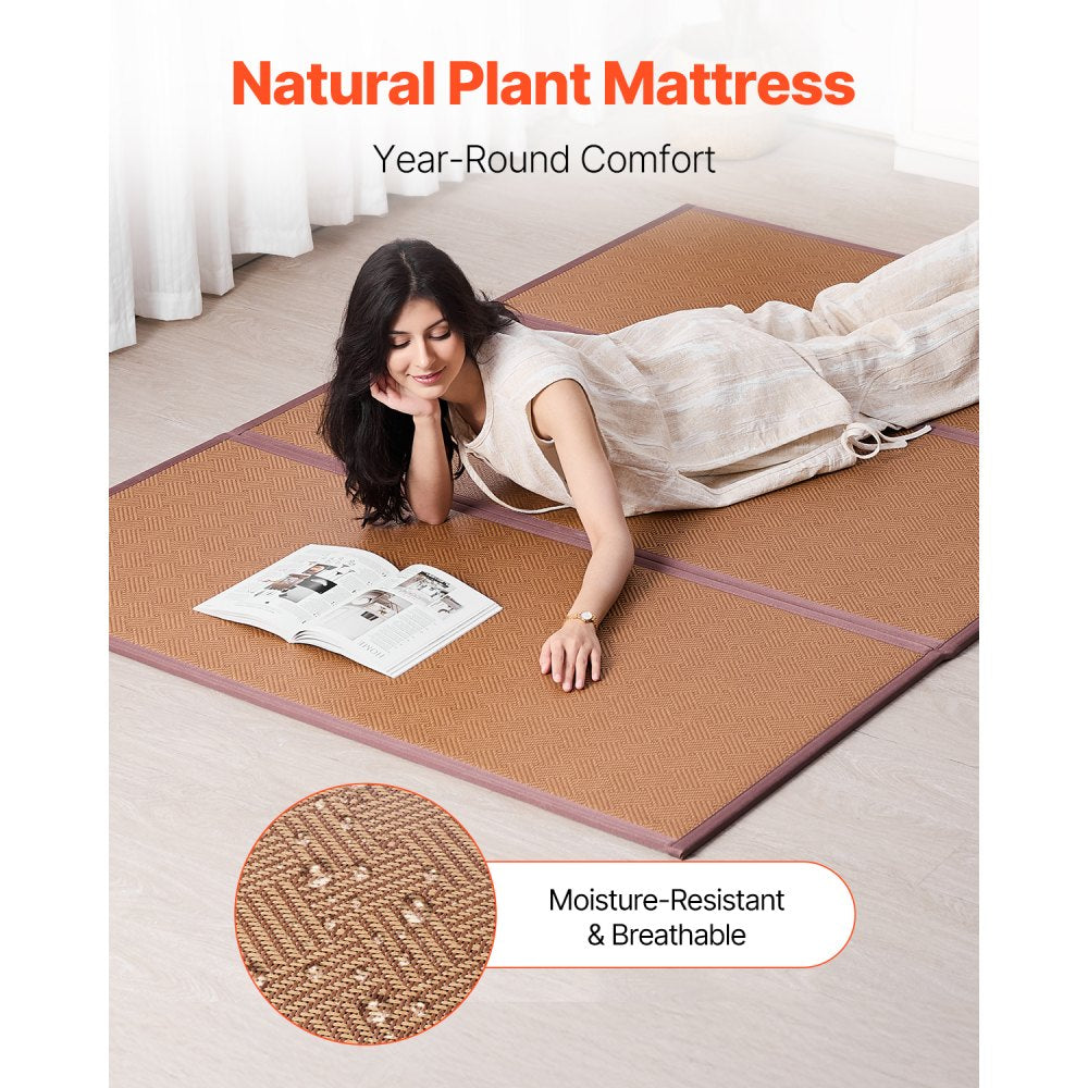 VEVOR Japanese Tatami Mat, 80 x 55 in Foldable Handwoven Natural Rattan Tatami Mat, Non-Slip & Easily Cleaned Japanese Tatami Floor Mat, Summer Breathable Sleeping Mat for Meditation Yoga Relaxation