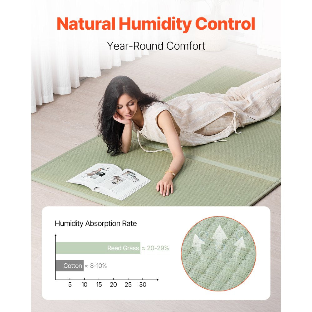 VEVOR Japanese Tatami Mat, King Size Foldable Japanese Tatami Mattress( Natural Rush Grass), Japanese Floor Mattress with Backing & Fresh Scent, Futon Mattress for Sleeping Meditation Yoga