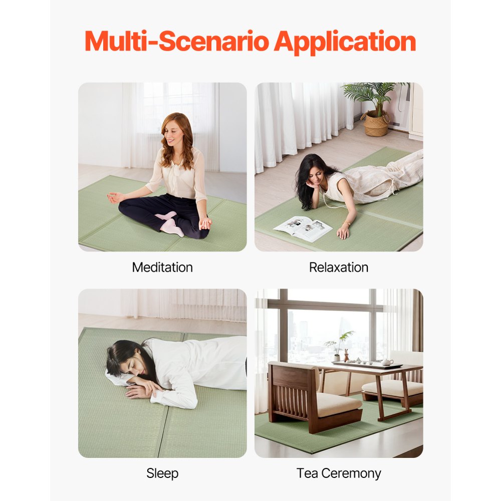 VEVOR Japanese Tatami Mat, King Size Foldable Japanese Tatami Mattress( Natural Rush Grass), Japanese Floor Mattress with Backing & Fresh Scent, Futon Mattress for Sleeping Meditation Yoga
