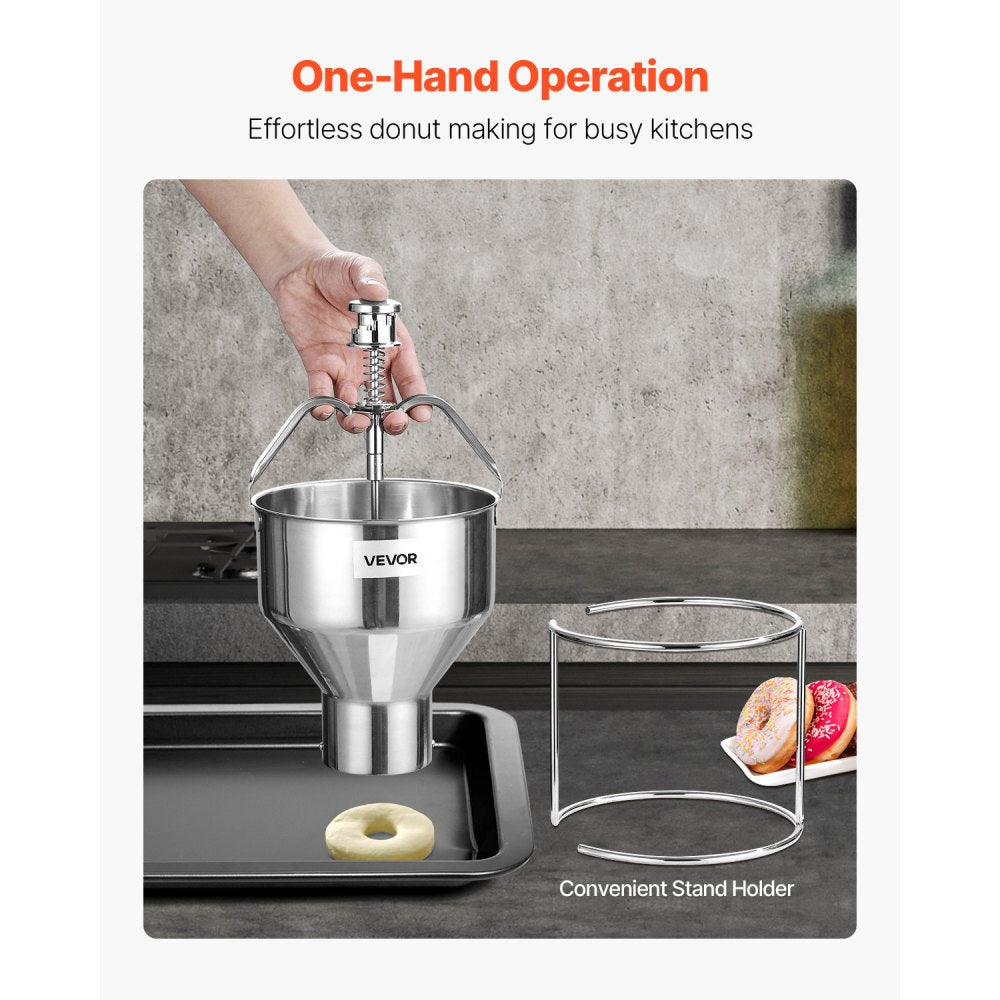 VEVOR Donut Depositor, Large Capacity Manual Donuts Dropper, 304 Stainless Steel Commercial Batter Dispenser, 6 Thicknesses Adjustment Doughnut Hopper with Stand, For Restaurant Cafe Bakery Kitchen