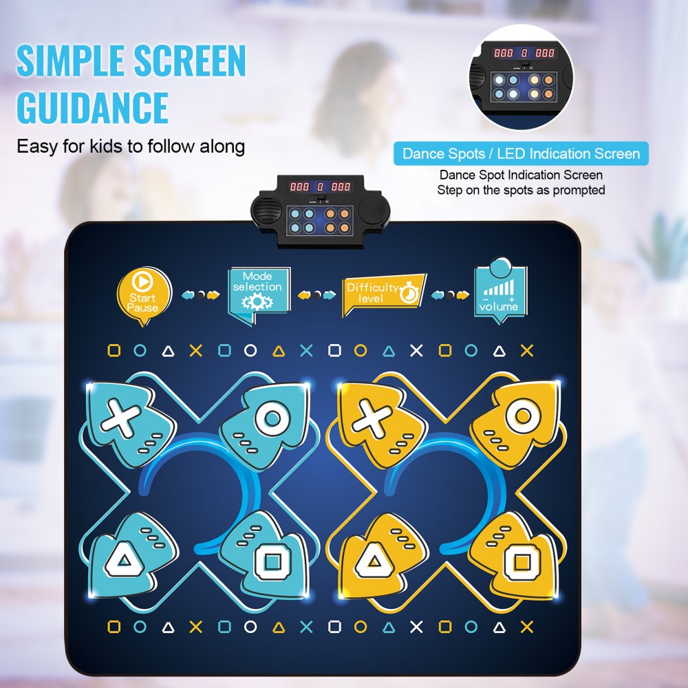 VEVOR Dance Mat, 8-Button Dance Mixer Rhythm Step Play Mat, Electronic Dance Pad with Single/Two Player Modes, Adjustable Volume, Built-in Music, 8 Challenge Levels, Toys Gifts for 3+ Year Old Girls