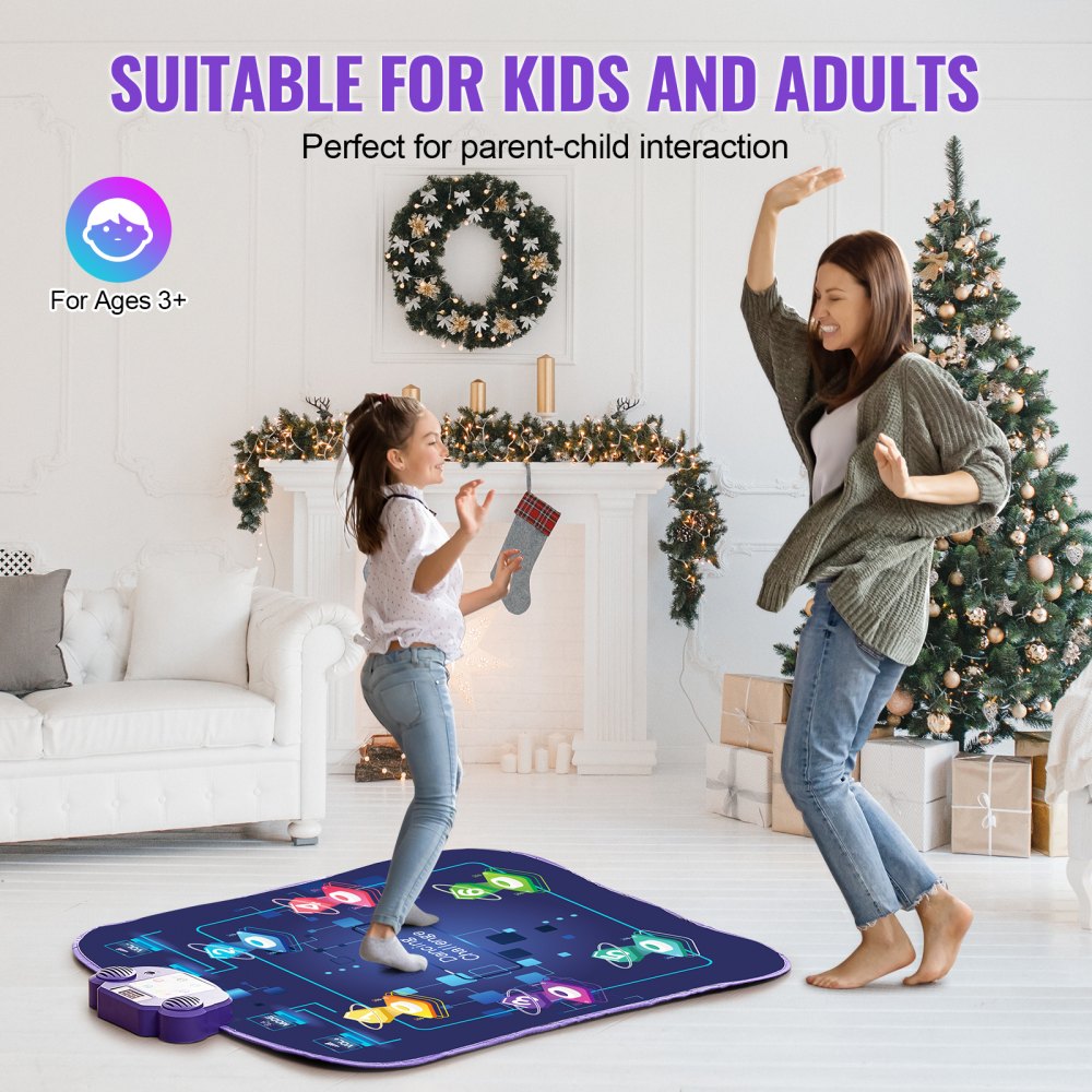 VEVOR Dance Mat, 6-Button Dance Mixer Rhythm Step Play Mat, Electronic Dance Pad with Wireless Bluetooth, LED Lights, 5 Game Modes, Adjustable Volume, Built-in Music, Toys Gifts for 3+ Year Old Girls