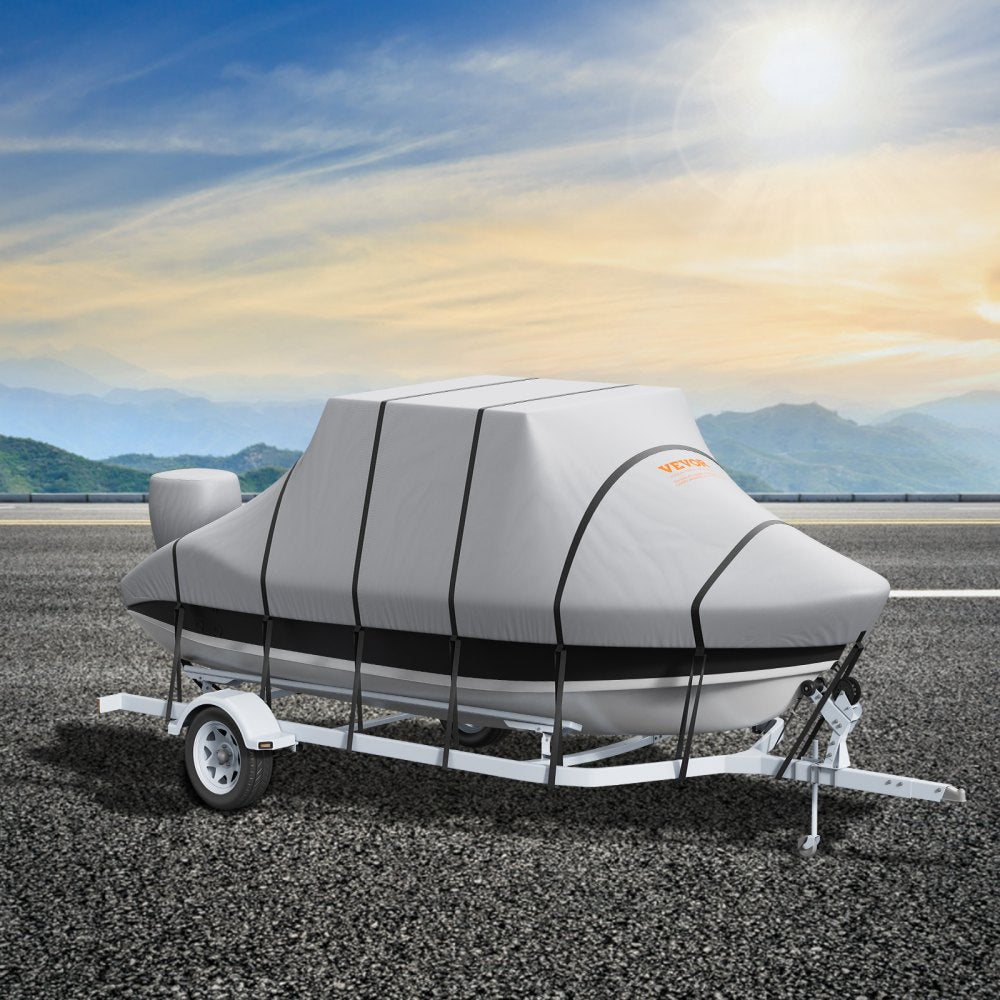 VEVOR T Top Boat Cover, 20'-22' Waterproof Trailerable T-Top Boat Cover, 600D Marine Grade PU Oxford, with Windproof Buckle Straps, for Center Console Boat with T Top Roof, Fits 20'-22'L x 106"W, Grey