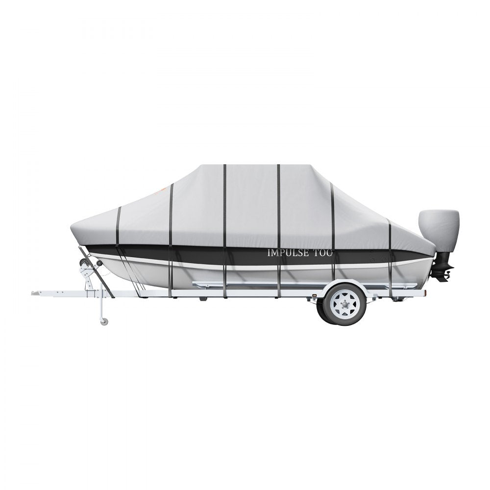 VEVOR T Top Boat Cover, 20'-22' Waterproof Trailerable T-Top Boat Cover, 600D Marine Grade PU Oxford, with Windproof Buckle Straps, for Center Console Boat with T Top Roof, Fits 20'-22'L x 106"W, Grey