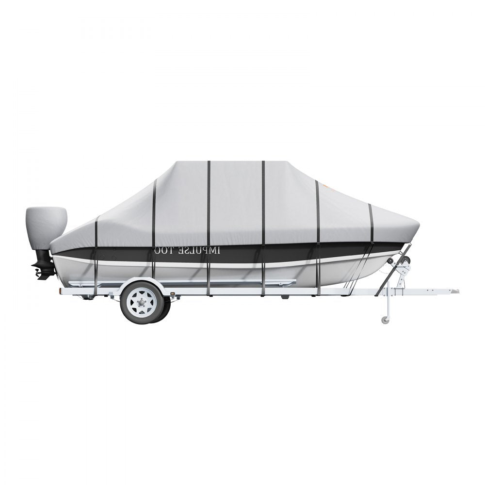 VEVOR T Top Boat Cover, 20'-22' Waterproof Trailerable T-Top Boat Cover, 600D Marine Grade PU Oxford, with Windproof Buckle Straps, for Center Console Boat with T Top Roof, Fits 20'-22'L x 106"W, Grey