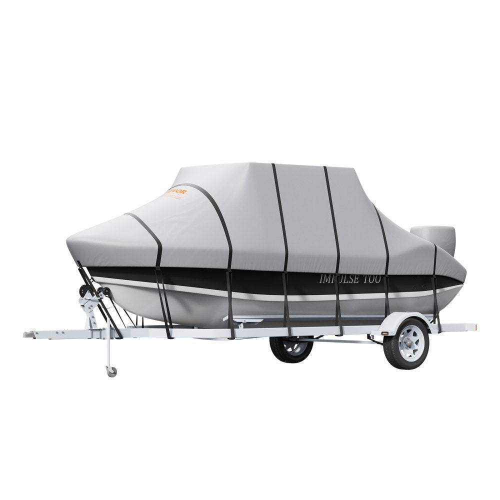 VEVOR T Top Boat Cover, 20'-22' Waterproof Trailerable T-Top Boat Cover, 600D Marine Grade PU Oxford, with Windproof Buckle Straps, for Center Console Boat with T Top Roof, Fits 20'-22'L x 106"W, Grey