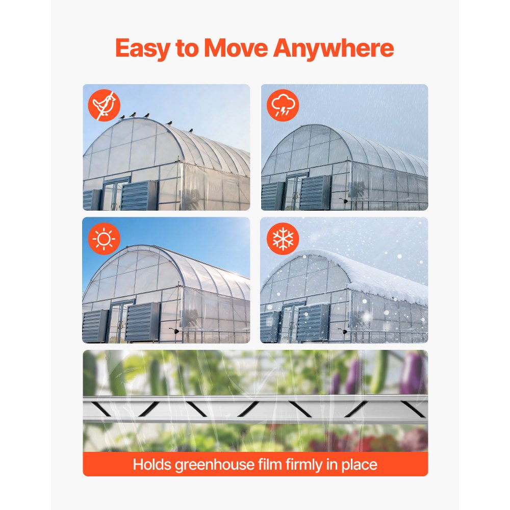 VEVOR Greenhouse Spring Wire and Lock Channel, 40 Packs 6.56 ft PVC-Coated Wiggle Wire & Aluminum Alloy Channel Bundle Kit with Included Screws, 0.05 in Thickened, Poly Film & Shade Cloth Attachments