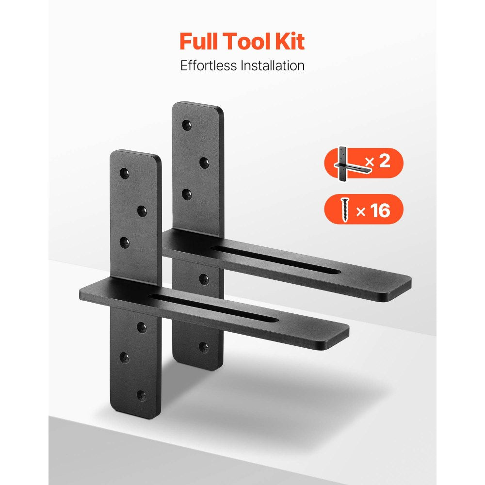 VEVOR T Shelf Brackets 2 Pcs, 200 lbs/90 kg Weight Capacity, 12x2.89x12 in / 304.8x73.5x304.8 mm, Solid Steel Heavy Duty Brackets for Shelves, Countertop Support Floating Bracket Hardware with Screws