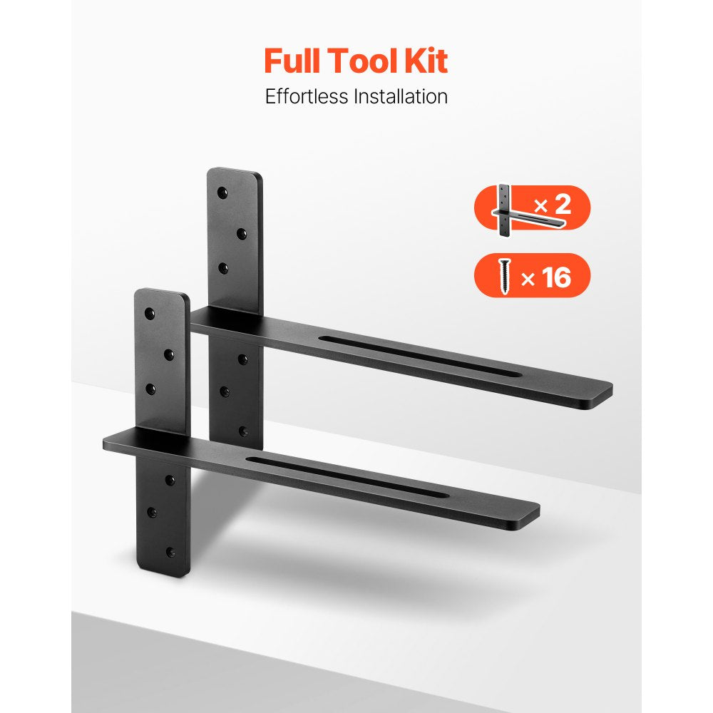 VEVOR T Shelf Brackets 2 Pcs, 200 lbs/90 kg Weight Capacity, 18x2.89x12 in / 457.2x73.5x304.8 mm, Solid Steel Heavy Duty Brackets for Shelves, Countertop Support Floating Bracket Hardware with Screws