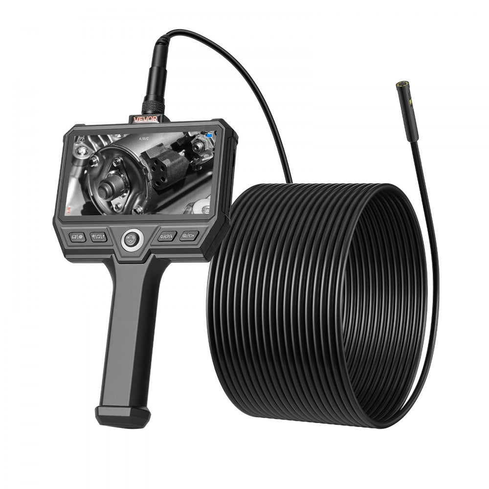 VEVOR Triple Lens Endoscope with 32.8FT Newly Ultra-Rigid Cable, Industrial Borescope with Light, 5" HD IPS Screen, 8 + 2 Lights, 8X Zoom, 5000mAh, IP67 Waterproof Snake Camera for Auto, Plumbing