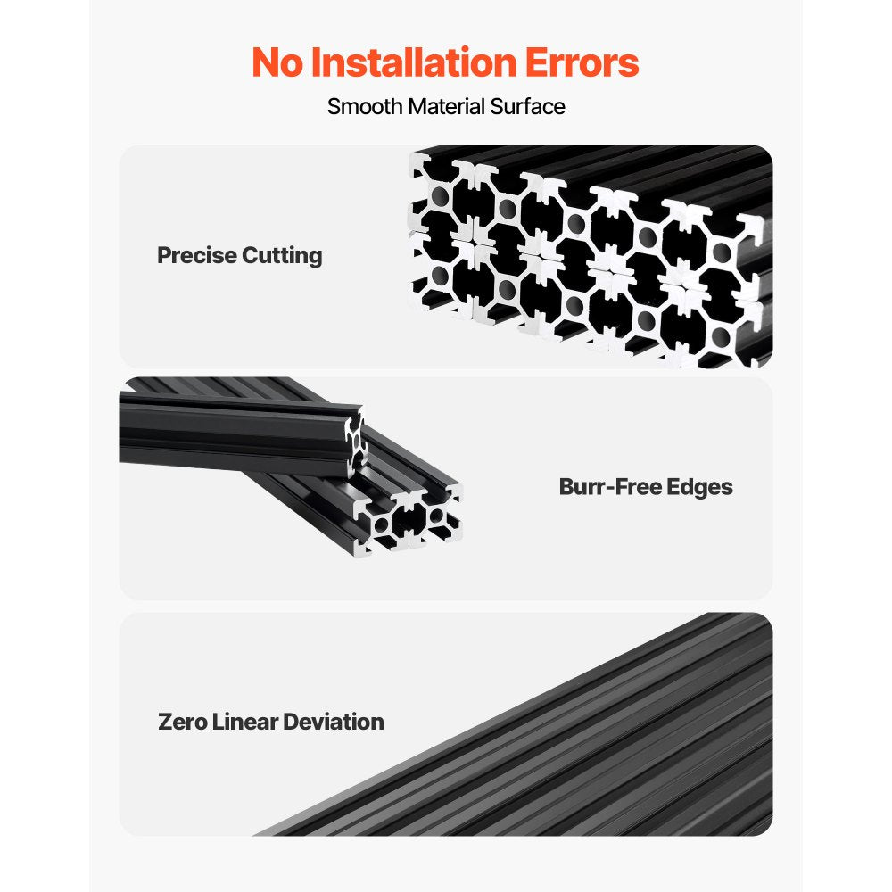 VEVOR 10PCS 2020 Aluminum Extrusion Profile, 48 Inch 1220 mm, T Slot European Standard Anodized Linear Rail, High-Strength Extruded Aluminum Rail, for 3D Printer Parts and CNC DIY Workbench, Black