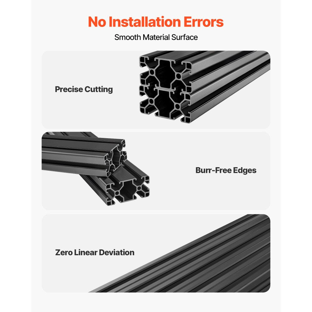 VEVOR 2PCS 4080 Aluminum Extrusion Profile, 19.69 Inch 500 mm, T Slot European Standard Anodized Linear Rail, High-Strength Extruded Aluminum Rail, for 3D Printer Parts and CNC DIY Workbench, Black