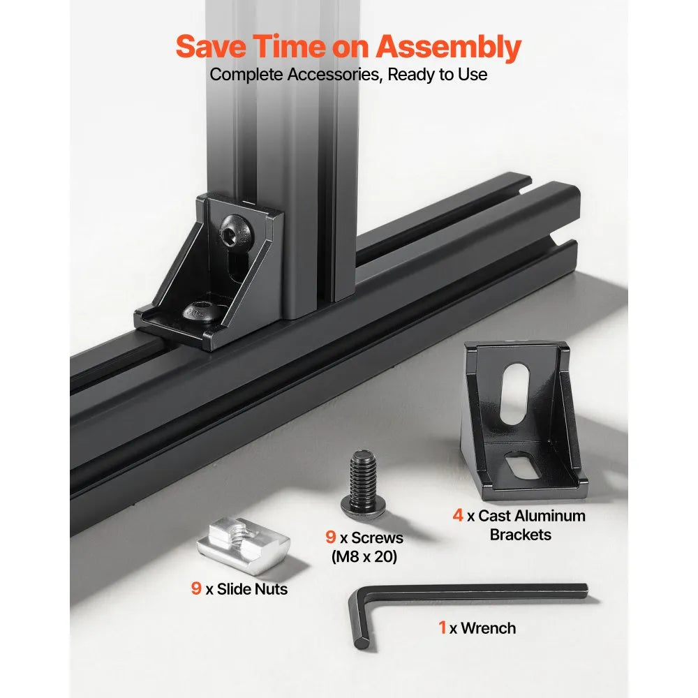 VEVOR 4PCS 4040 Aluminum Extrusion Profile, 15.75 Inch 400 mm, T Slot European Standard Anodized Linear Rail, High-Strength Extruded Aluminum Rail, for 3D Printer Parts and CNC DIY Workbench, Black
