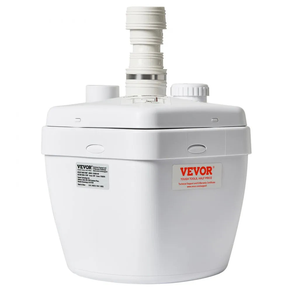 VEVOR Utility Sink Pump, 1/3 HP, 120-Volt, 1750 GPH Flow, 18 ft Head, Under-Sink Sump Pump System with Copper Wire Motor, Heavy-Duty Utility/Laundry Sink Pump, Drain Pump with 1-1/2" Outlet, White