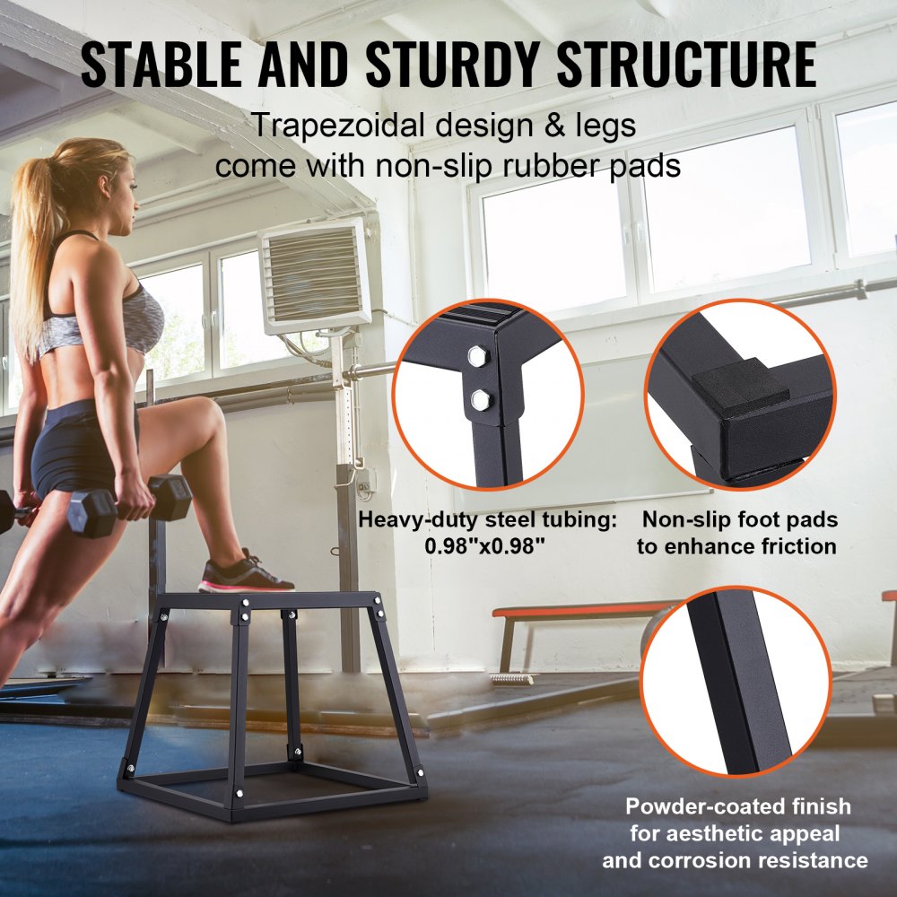 VEVOR Plyometric Jump Boxes, 12/18/24 Inch Plyo Box, Platform and Jumping Agility Box, Anti-Slip Fitness Exercise Step Up Box Set for Home Gym Training, Conditioning Strength Training, Black