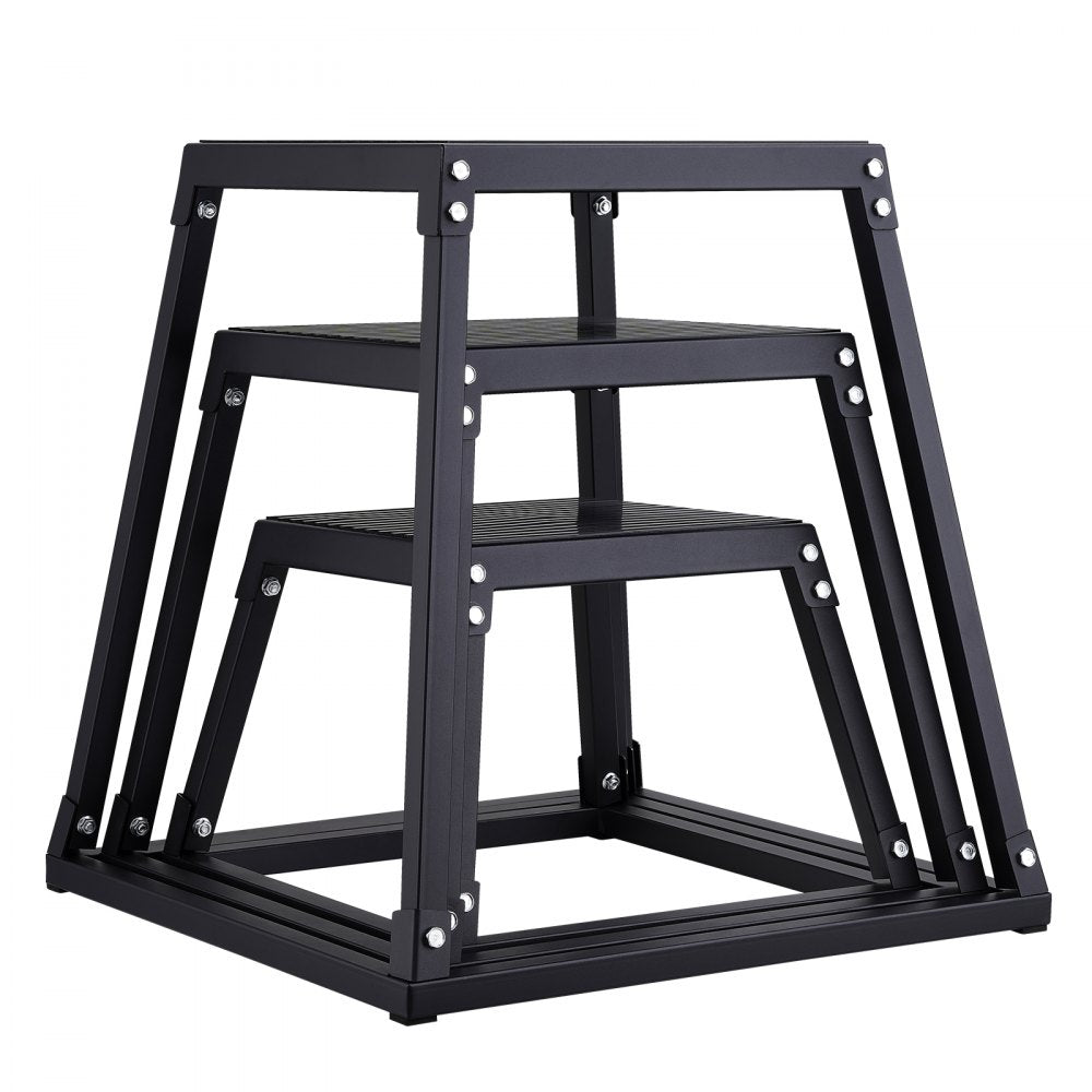VEVOR Plyometric Jump Boxes, 12/18/24 Inch Plyo Box, Platform and Jumping Agility Box, Anti-Slip Fitness Exercise Step Up Box Set for Home Gym Training, Conditioning Strength Training, Black