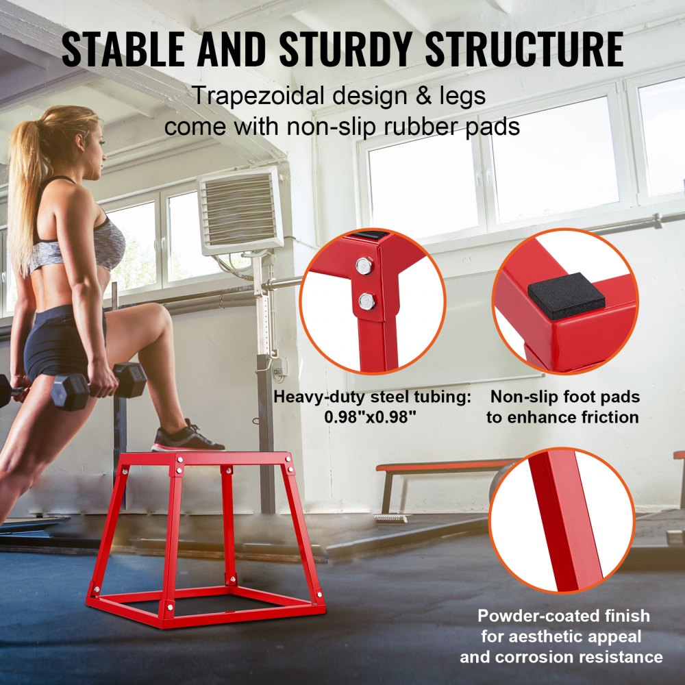 VEVOR Plyometric Jump Boxes, 12/18/24 Inch Plyo Box, Platform and Jumping Agility Box, Anti-Slip Fitness Exercise Step Up Box Set for Home Gym Training, Conditioning Strength Training, Red
