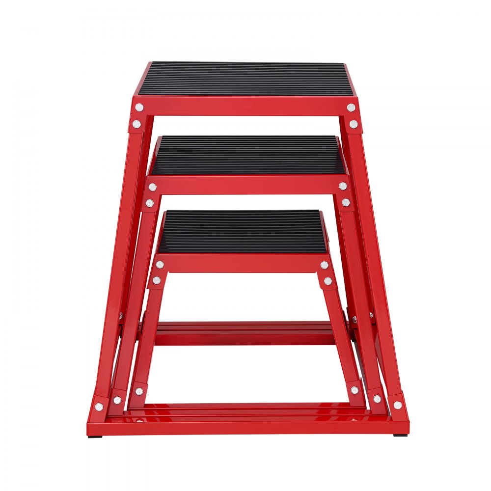 VEVOR Plyometric Jump Boxes, 12/18/24 Inch Plyo Box, Platform and Jumping Agility Box, Anti-Slip Fitness Exercise Step Up Box Set for Home Gym Training, Conditioning Strength Training, Red