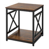 VEVOR End Table, 2-Tier Square Side Table with Open Storage Shelves, Modern Nightstand Bedside Desk with X-Design Metal Frame, Wood Sofa Coffee Desk for Living Room, Bedroom, Office, Dorm, Brown