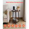 VEVOR End Table, 2-Tier Round Side Table with Open Storage Shelves, Modern Nightstand Bedside Desk with USB & AC Charging Port, Wood Sofa Coffee Desk for Living Room, Bedroom, Office, Dorm, Brown