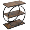 VEVOR End Table, 3-Tier Narrow Side Table with Open Storage Shelves, Modern Nightstand Bedside Desk with Round Metal Frame, Wood Sofa Coffee Desk for Living Room, Bedroom, Office, Rustic Brown