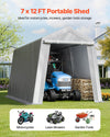 VEVOR Outdoor Storage Shed, 7 x 12 ft Portable Storage Tent with Roll-up Door, Waterproof Canopy Shed Shelter, Heavy Duty Frame, Patio Garage Carport for Motorcycle, Lawn Mower, Bike, Grey